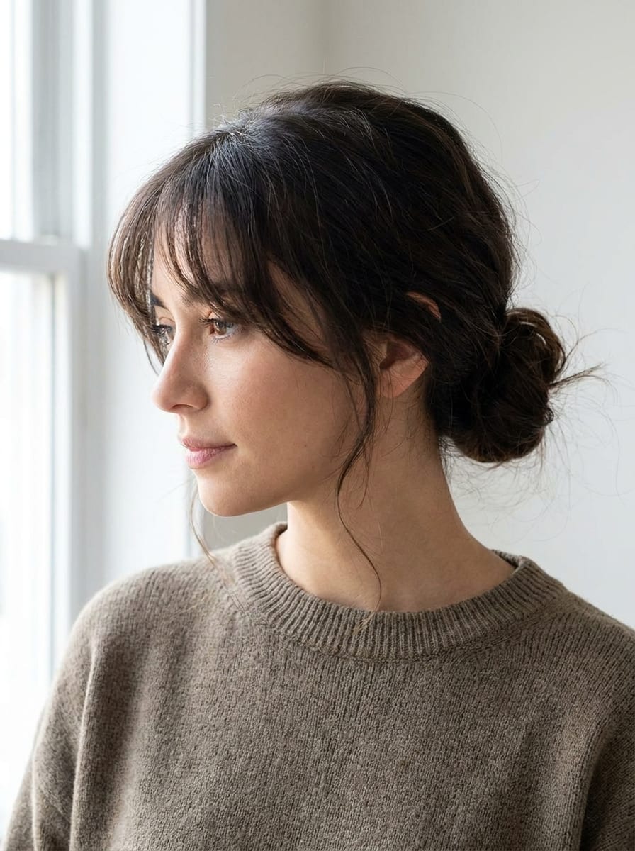 Lange Haare mit Pony und Dutt - Lange Haare mit Pony